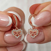 Boucles d'oreilles pendantes en forme de cœur et de ruban en argent pour femme
